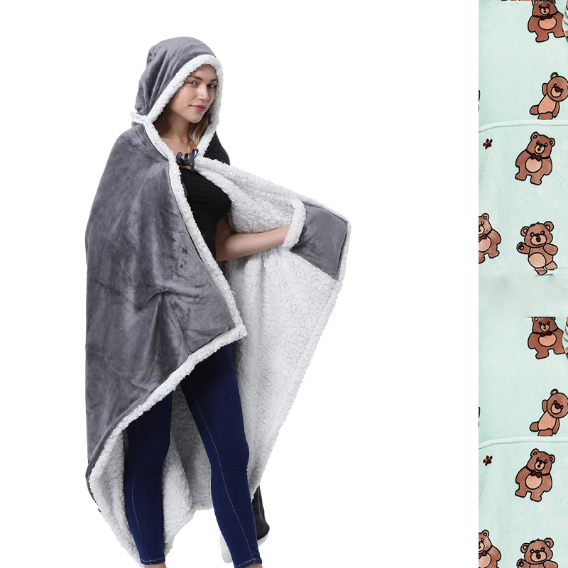 پتو مسافرتی مدل تن پوش طرح Bear سایز 120x170 سانتی متر